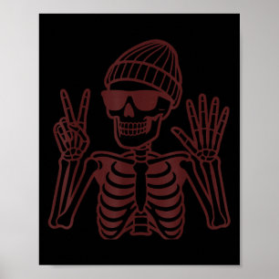 Poster 67 Squelette d'Halloween Signe de Paix Drôle Mème