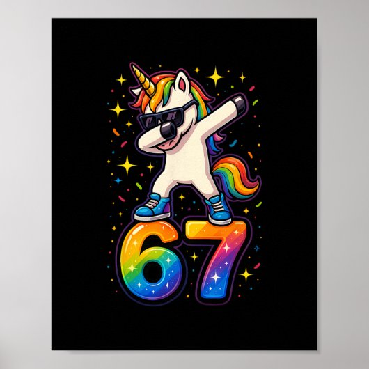 Poster 67 Unicorn Dabbing Six Sept Mème Drôle (Devant)