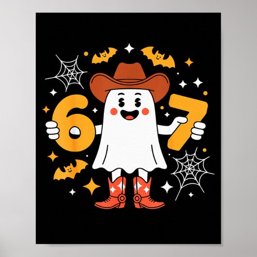 Poster 6 7 Halloween Ghost 67 Meme Gen Alpha Six Seven (Devant)