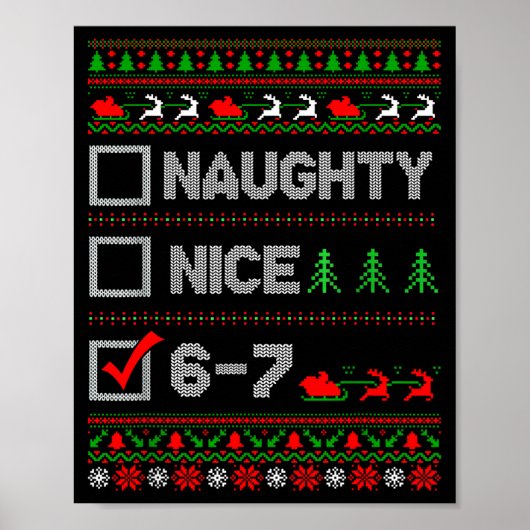 Poster 6-7 Meme Nice Naughty 67 Christmas Brain Rot Funny (Devant)