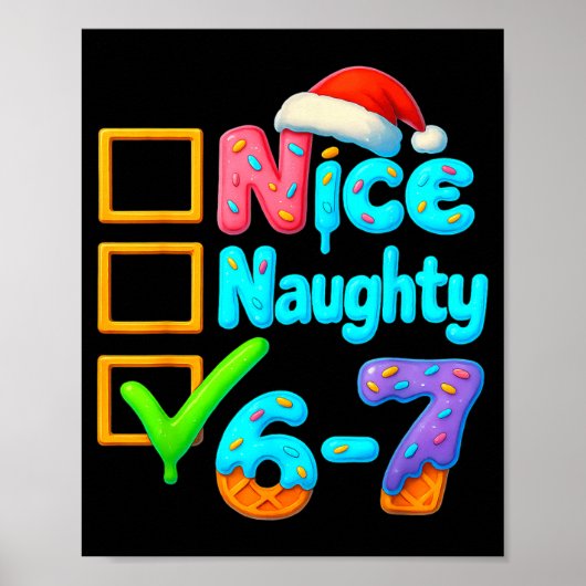 Poster 6-7 Meme Nice Naughty 67 Christmas Brain Rot Funny (Devant)
