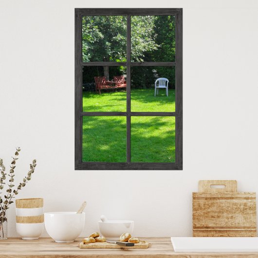 Poster 6 Fenêtre de volet rustique avec vue Jardin (Cuisine)