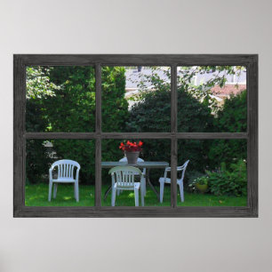 Poster 6 Fenêtre de volet rustique avec vue Jardin Po