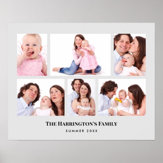 Poster 6 sections Photo personnalisée Cadres gris minimal (Devant)