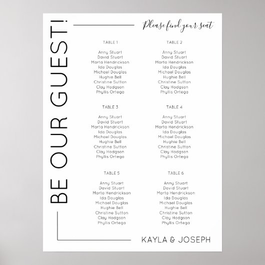 Poster 6 table Minimaliste Mariage modèle (Devant)