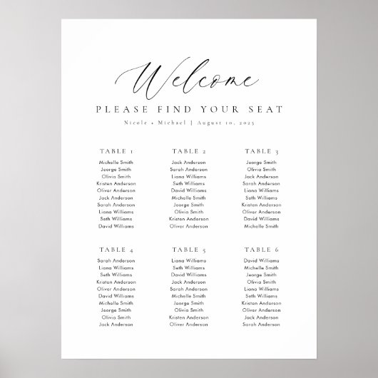 Poster 6 Tableaux - Bienvenue Graphique de sièges (Devant)