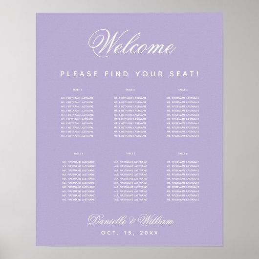 Poster 6 Tableaux Mariage Lavande Plat Plat Graphique (Devant)