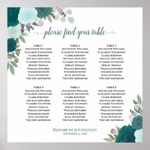 Poster 6 Tables Roses Salle de Mariage Bohème Plan de Tab