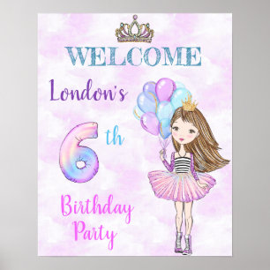 Poster 6e anniversaire fille princesse Lavande Turquoise