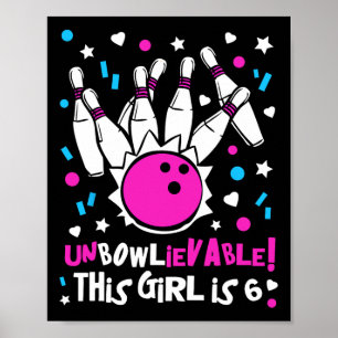 Poster 6e anniversaire Filles Bowling Party mignonne Unbo