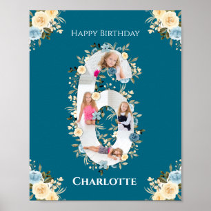 Poster 6e anniversaire Photo Collage Turquoise bleu jaune
