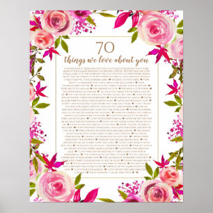Poster 70 choses que nous aimons à propos de vous rose ro
