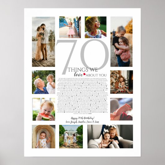 Poster 70 choses que nous aimons sur vous photo collage (Devant)