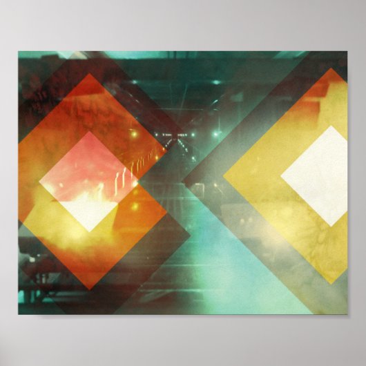 Poster 70 Orange Abstrait Techno Triangles (Devant)