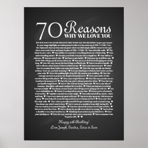 Poster 70 raisons pour lesquelles nous t'aimons cadeau d'