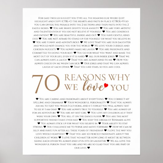 Poster 70 raisons pour lesquelles nous vous aimons 80e 60 (Devant)