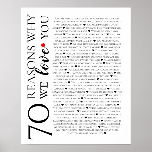 Poster 70 raisons pour lesquelles nous vous aimons 80e 60 (Devant)