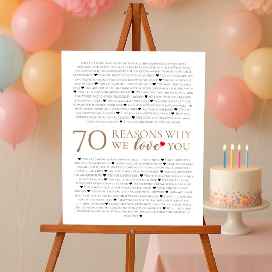 Poster 70 raisons pour lesquelles nous vous aimons 80e 60