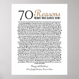 Poster 70 raisons pour lesquelles nous vous aimons cadeau