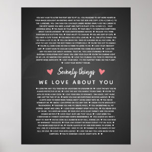 Poster 70 raisons pour lesquelles nous vous aimons cadeau