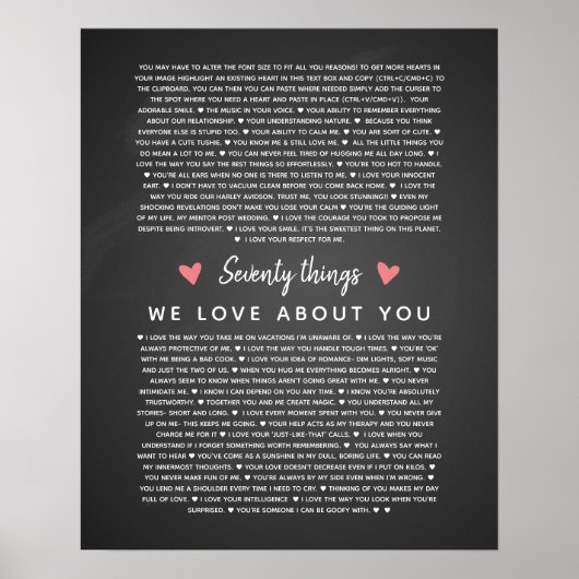 Poster 70 raisons pour lesquelles nous vous aimons cadeau (Devant)