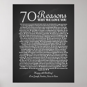Poster 70 raisons pour lesquelles nous vous aimons cadeau