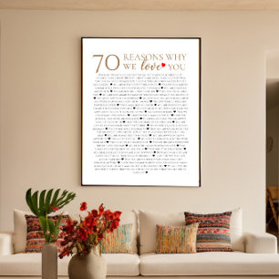 Poster 70 raisons pour lesquelles nous vous aimons cadeau