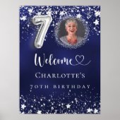 Poster 70e anniversaire bleu argent étoiles photo bienven (Devant)