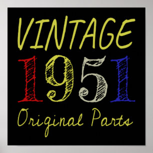 Poster 70e anniversaire Cadeau Vintage 1951 Pièces origin