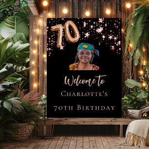 Poster 70e anniversaire noir rose or photo star bienvenue