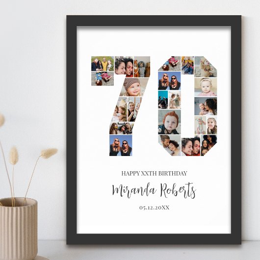 Poster 70e anniversaire Numéro 70 Photo personnalisée Col