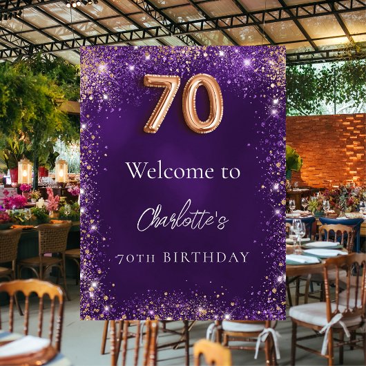 Poster 70e anniversaire parties scintillant violet scinti