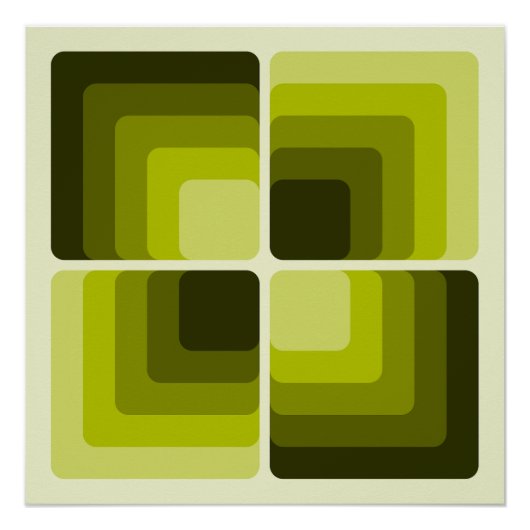 Poster 70s Rainbow Squares Monochrome Green (Devant)