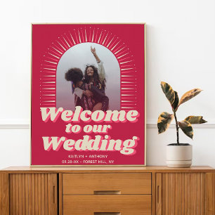 Poster 70's Retro Super Viva Magenta Mariage Bienvenue