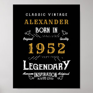Poster 70th Birthday 1952 Ajouter Nom Legendary Black Gol