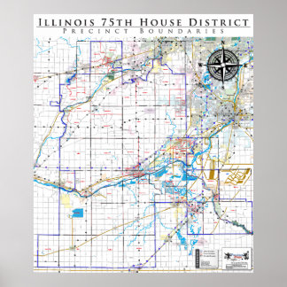 Poster 75th Illinois House District - Carte de ligne déta