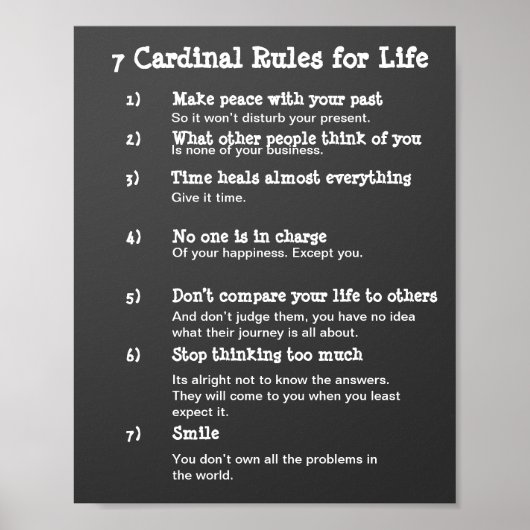 Poster 7 Cardinal Rules for LIFE (Devant)