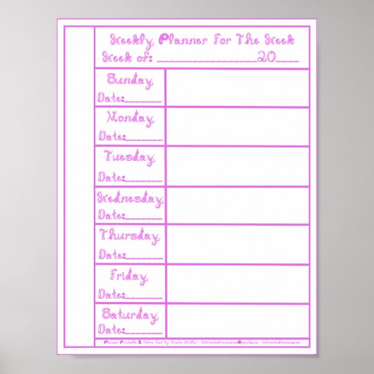 Poster 7 jours Pink Lilac Fabric Police Weekly Planner Im (Devant)