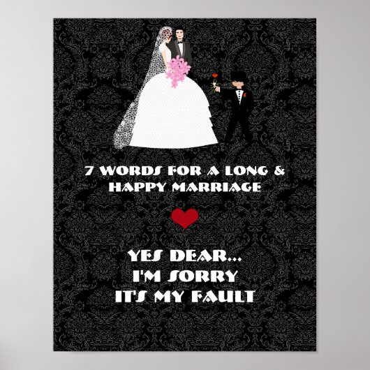 Poster 7 mots pour un mariage long et heureux - Oui Cher (Devant)