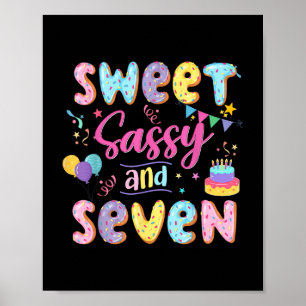 Poster 7e anniversaire fille douce Sassy et sept Donut 7 