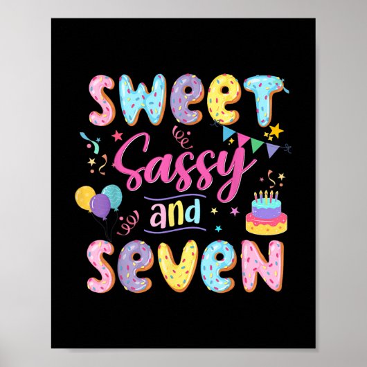 Poster 7e anniversaire fille douce Sassy et sept Donut 7  (Devant)