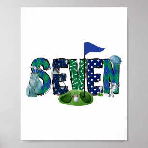 Poster 7e anniversaire Golf Thème Party Golf Girl Boy Bir