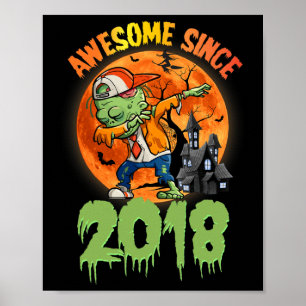 Poster 7e anniversaire Halloween Dabbing Zombie Awesome S