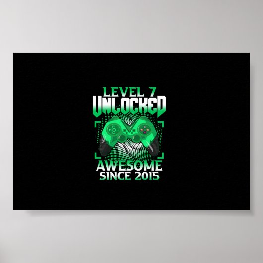 Poster 7e anniversaire Jeu vidéo garçon niveau 7 déverrou (Devant)