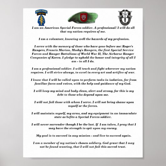 Poster 7e Credo de béets verts des forces spéciales SFGA (Devant)