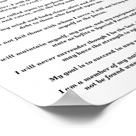 Poster 7e Credo de béret vert des forces spéciales (Coin)