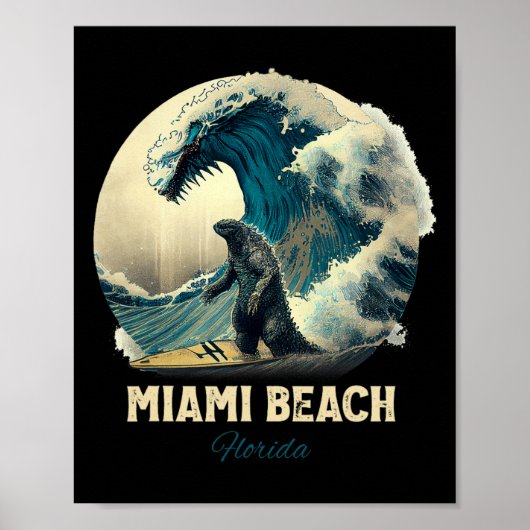 Poster 7plage de Miami Floride Surfing Planche de surf (Devant)
