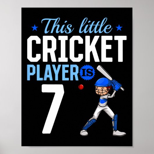 Poster 7th Birthday Cricket Player  (Devant)