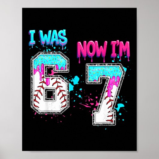 Poster 7th Birthday I Was 6 Now I'm 7 Baseball Ice Cream (Devant)