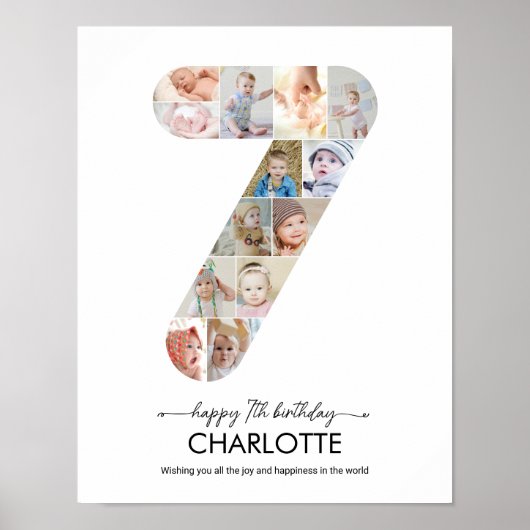 Poster 7th Birthday Number 7 Photo Collage Custom Picture (Devant)